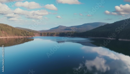 landscape of a lake and blue sky reflected