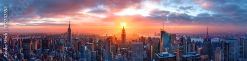 Captivating Cityscape Concerto A Vibrant Sunrise Over the Bustling Urban Skyline