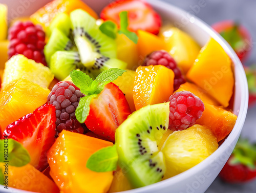 Close-up of a colorful fruit salad in a bowl