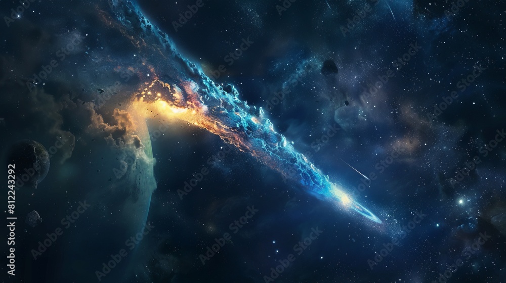 Obraz premium flying comet in space.