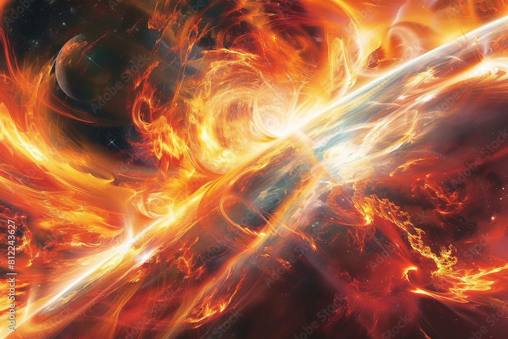  Vivid cosmic art of Mars, depicting dynamic fiery swirls and glowing celestial bodies, sci-fi and space themes.