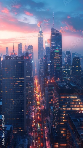 Gleaming Metropolis Awakens in Twilight Symphony of Lights and Motion