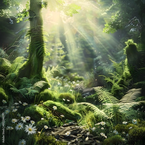 Sunrays Piercing Vibrant Green Forest Detailed Wilderness