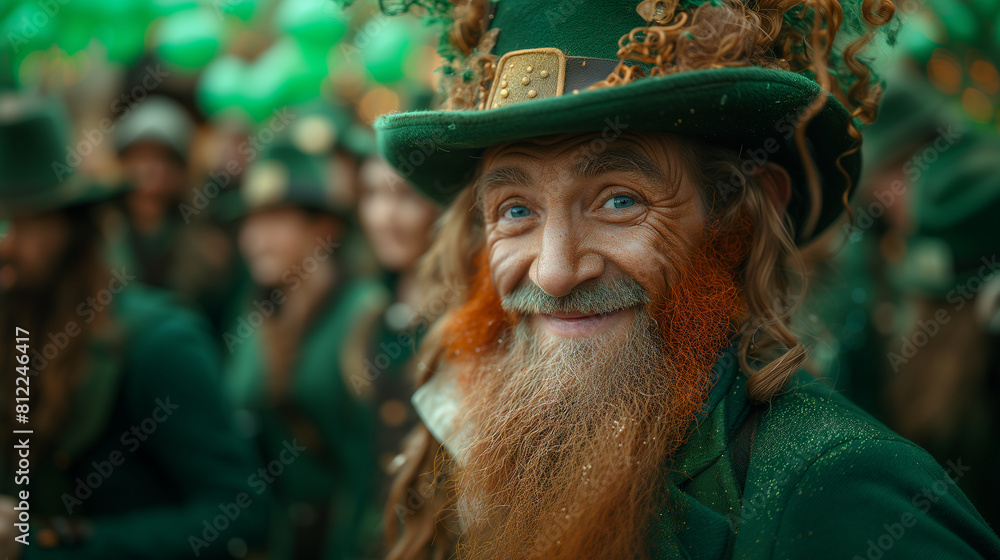 Man in green leprechaun hat smiling during St. Patrick's Day