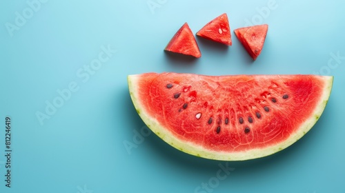Ripe organic watermelon slice on soft background with ample space for text placement