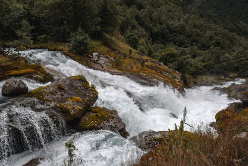 Waterfall in the mountains, near Briksdalsbreen, Norway