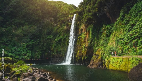 the waterfall salto do cabrito in the sao miguel island azores portugal photo