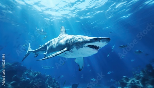 Great White Shark in the ocean, portrait of White shark hunting prey in the underwater © Virgo Studio Maple