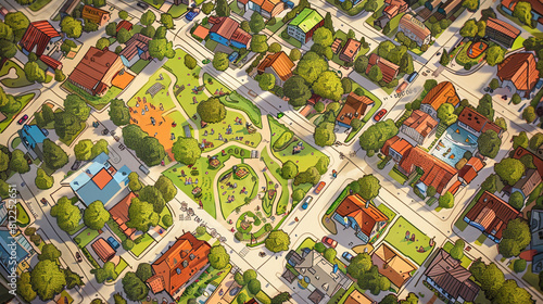 Wallpaper Mural Hand-Drawn Neighborhood Map: Embracing Community Togetherness Torontodigital.ca