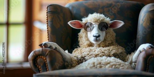 A Sheep Wearing Glasses in a Chair, Eid ul adha concept