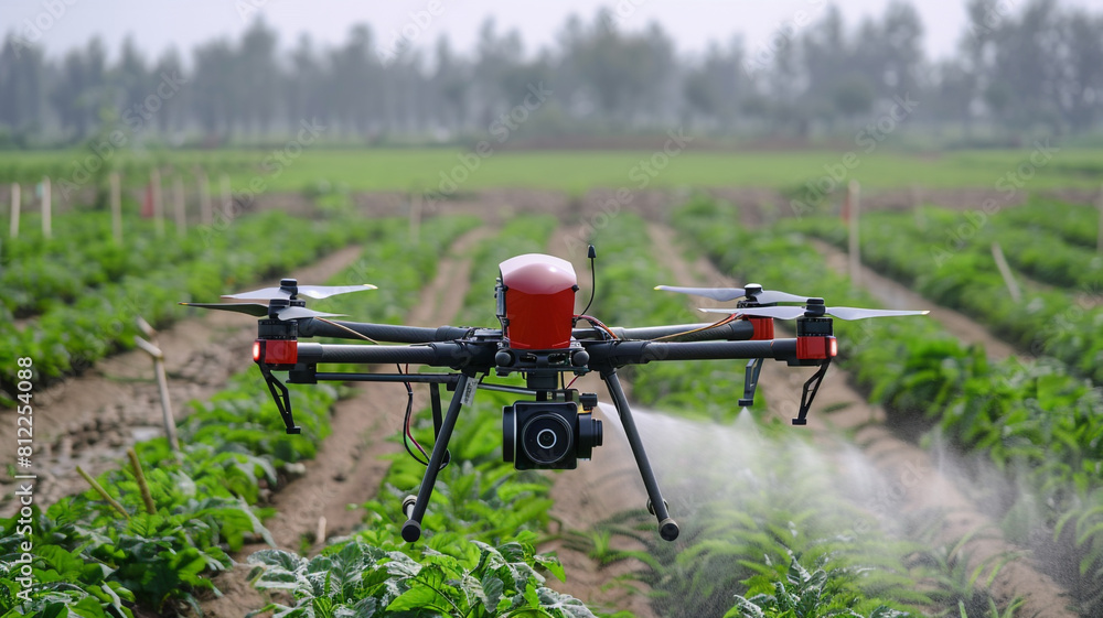 Farmer spraying his crops using a drone. Farmer spraying his crops using a drone.