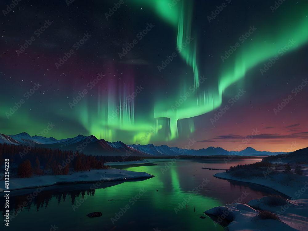 aurora borealis above the lake