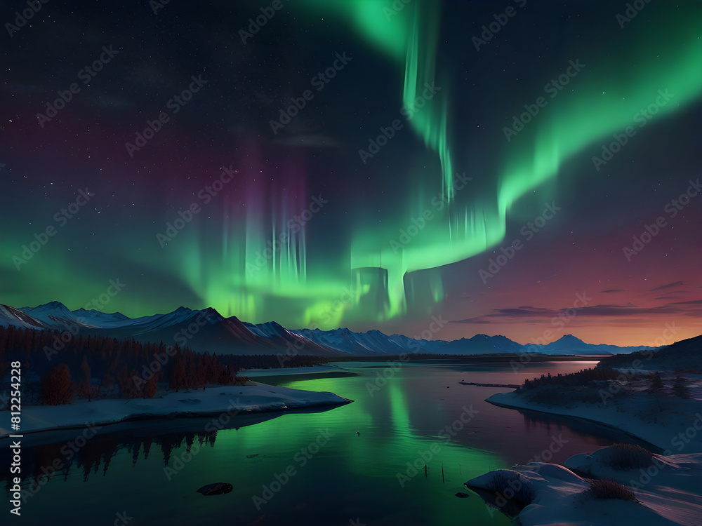 aurora borealis above the lake aurora borealis above the lake