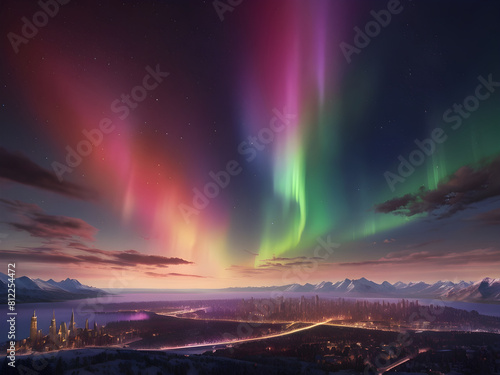 northern lights over the city