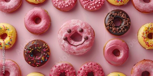 Assorted Flavored Donuts in Pink Box. Generative AI