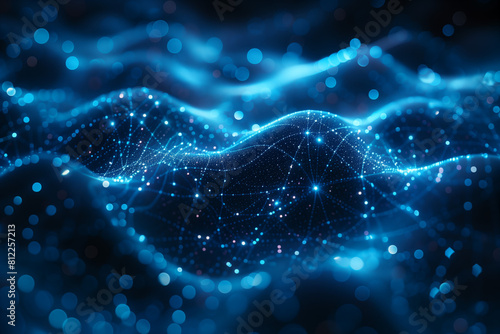 Abstract digital background with blue glowing connections and data technology, network concept for web design or tech marketing presentation.