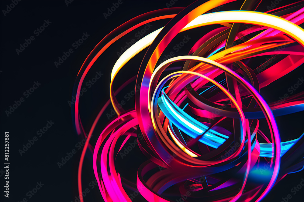 Luminous neon patterns creating a captivating display of color. Beautiful abstract art on black background.