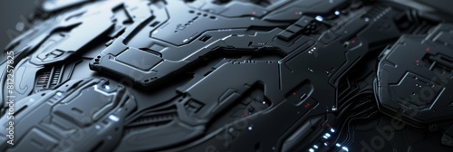 Futuristic Black Tech Panel. Dark Technology Surface With Detailed Circuit Pattern