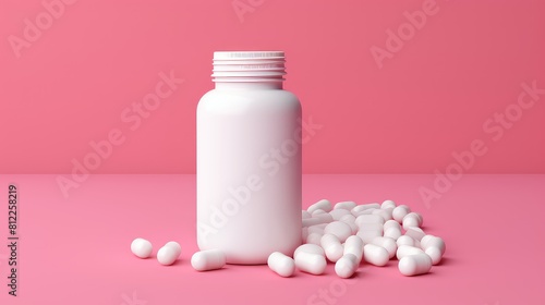 A white pill bottle with pills on the ground