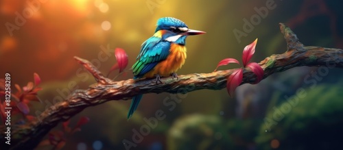 colorful birds nesting on tree trunks forest background photo