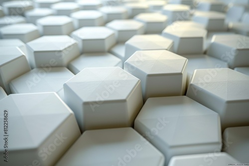 A seamless pattern featuring white hexagon shapes with a shallow depth of field