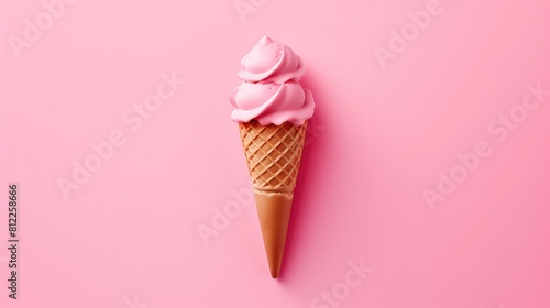 A pink ice cream cone with pink ice cream on top