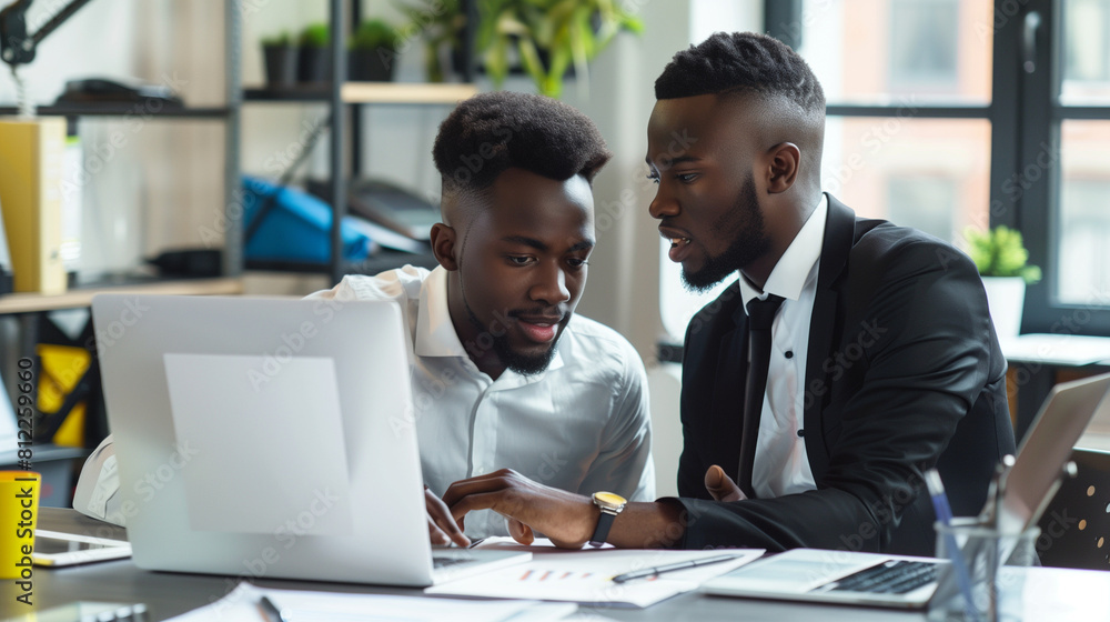 Obraz premium Thumbnail Two Men Laptop - Work Office Discussion