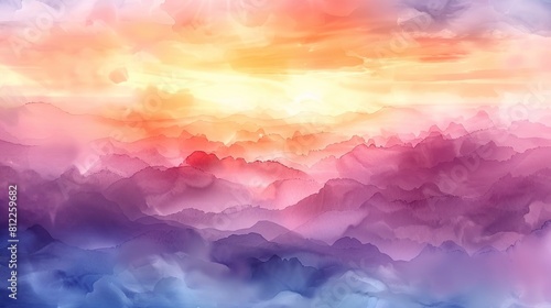 abstract watercolor background sunset sky orange purple