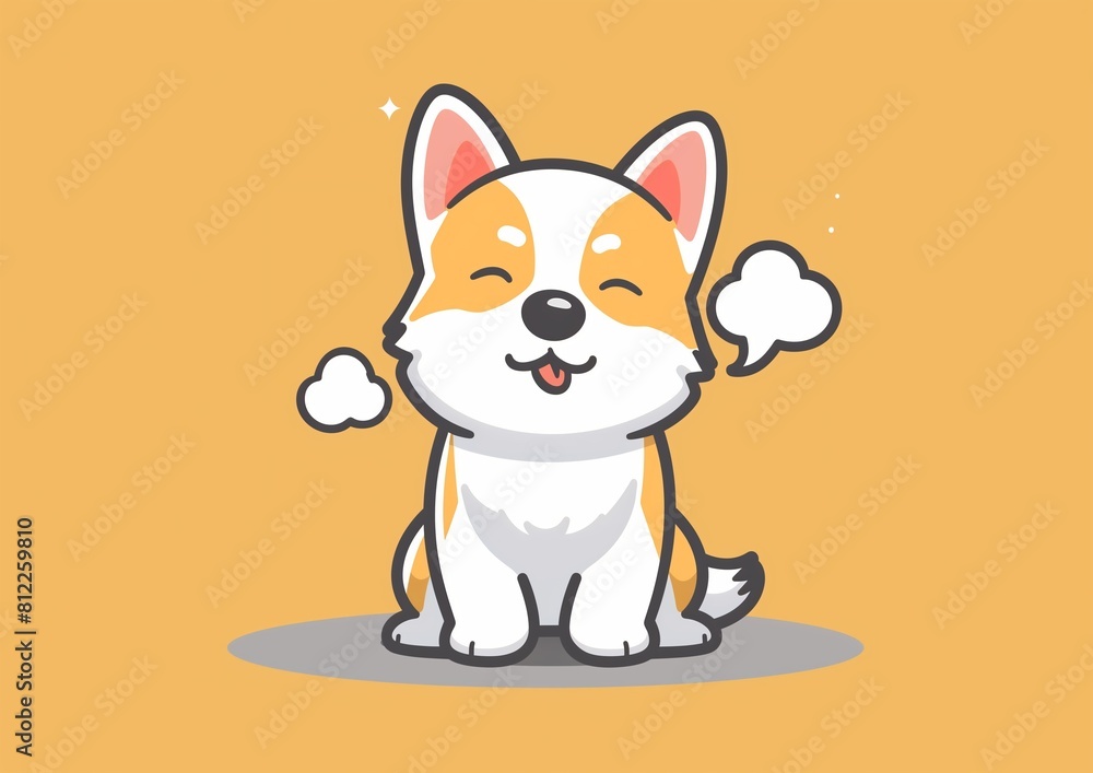 Adorable Cartoon Dog Smiling with Satisfaction on Yellow Background Adorable Cartoon Dog Smiling with Satisfaction on Yellow Background