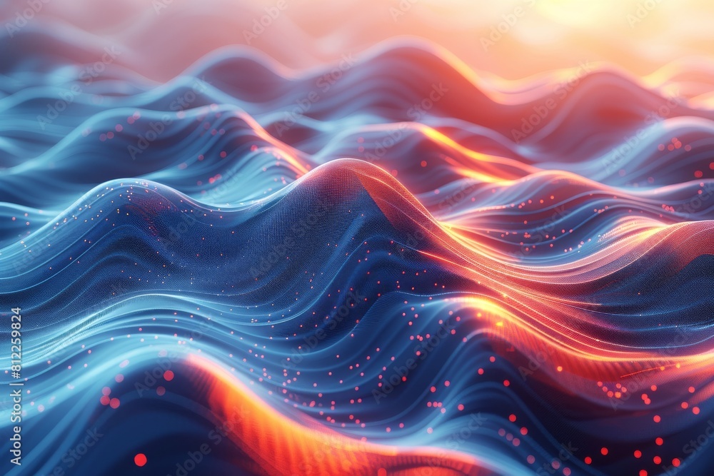 Obraz premium A visually striking abstract image with blue waves interlaced with glowing red lines