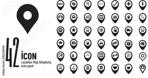 Line location and map icons. restaurant, toilet, telephone booth, gas station, gym, metro and train station. Vector illustration.