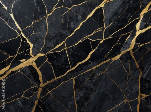 Background of black and grey marble with gold and cracks 