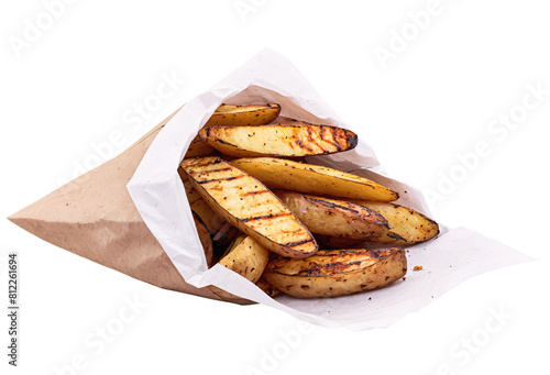 Delicious grilled potato wedges isolated on transparent background