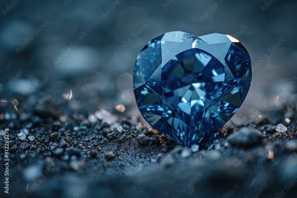 A stunning sapphire heart gemstone on a glittery dark background A stunning sapphire heart gemstone on a glittery dark background
