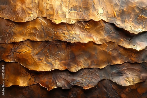 Detailed abstract design of copper and brown textures resembling geological layers or strata