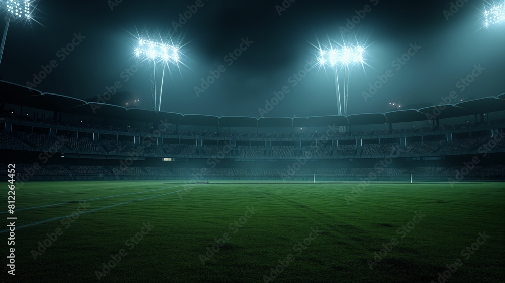 Illuminated Empty Soccer Stadium at Night Illuminated Empty Soccer Stadium at Night