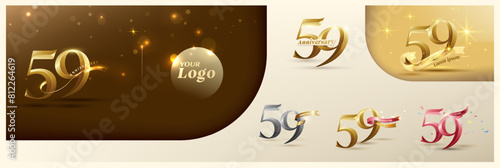 59th anniversary logotype modern gold number with shiny ribbon. alternative logo number Golden anniversary celebration photo