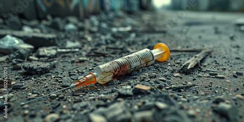 Abandoned Syringe on the Ground. Generative AI
