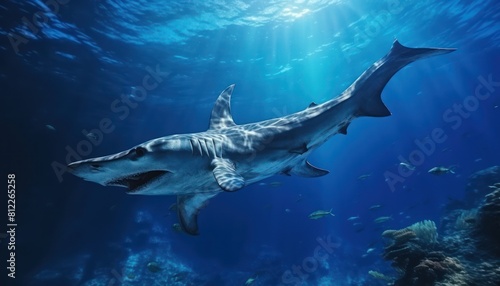 The great White Shark in the ocean, portrait of White shark hunting prey in the underwater © Virgo Studio Maple