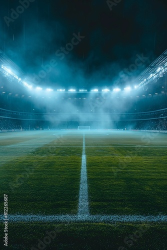 Empty Soccer Stadium Under Bright Lights