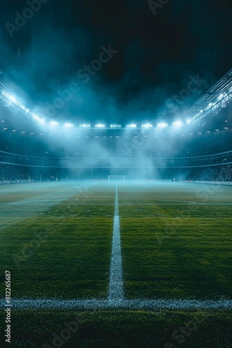 Empty Soccer Stadium Under Bright Lights photo