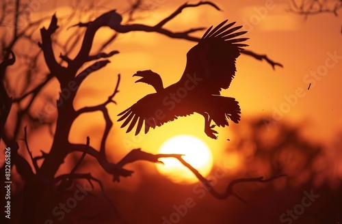 Sunset Silhouette of Flying Duck