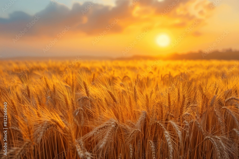 A beautiful golden wheat field bask in the warm light of a setting sun A beautiful golden wheat field bask in the warm light of a setting sun