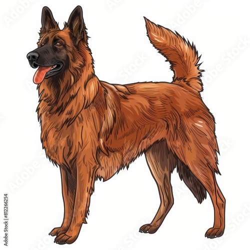 Belgian Shepherd Dog lakenua icon on a white , cartoon colored, sketch style, full-length portrait photo