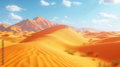 A desert landscape with a large amount of sand dunes  AI