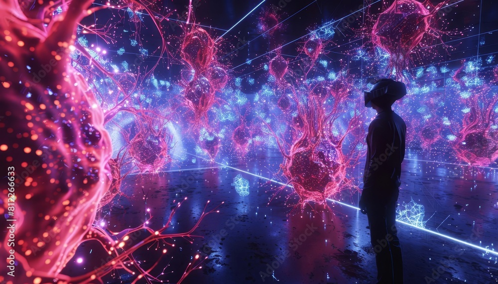 A virtual reality simulation allowing users to explore the intricate world of enzyme activity within infected cells A virtual reality simulation allowing users to explore the intricate world of enzyme activity within infected cells