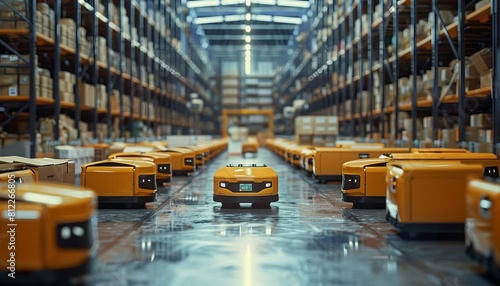 A warehouse fully operated by robots, efficiently sorting and packing orders for shipment