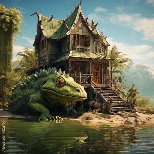 Giant Lizard next to the swamp house