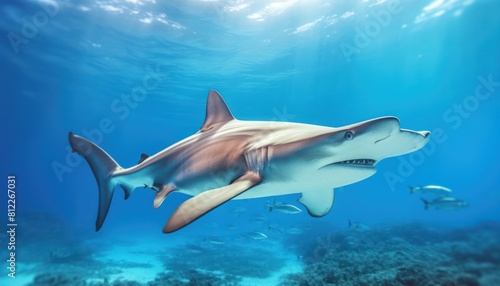 The great White Shark in the ocean  portrait of White shark hunting prey in the underwater