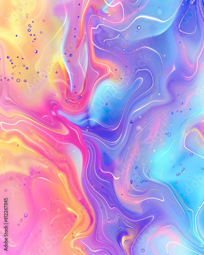 abstract holographic background with smooth wavy lines in pink, blue and yellow colors